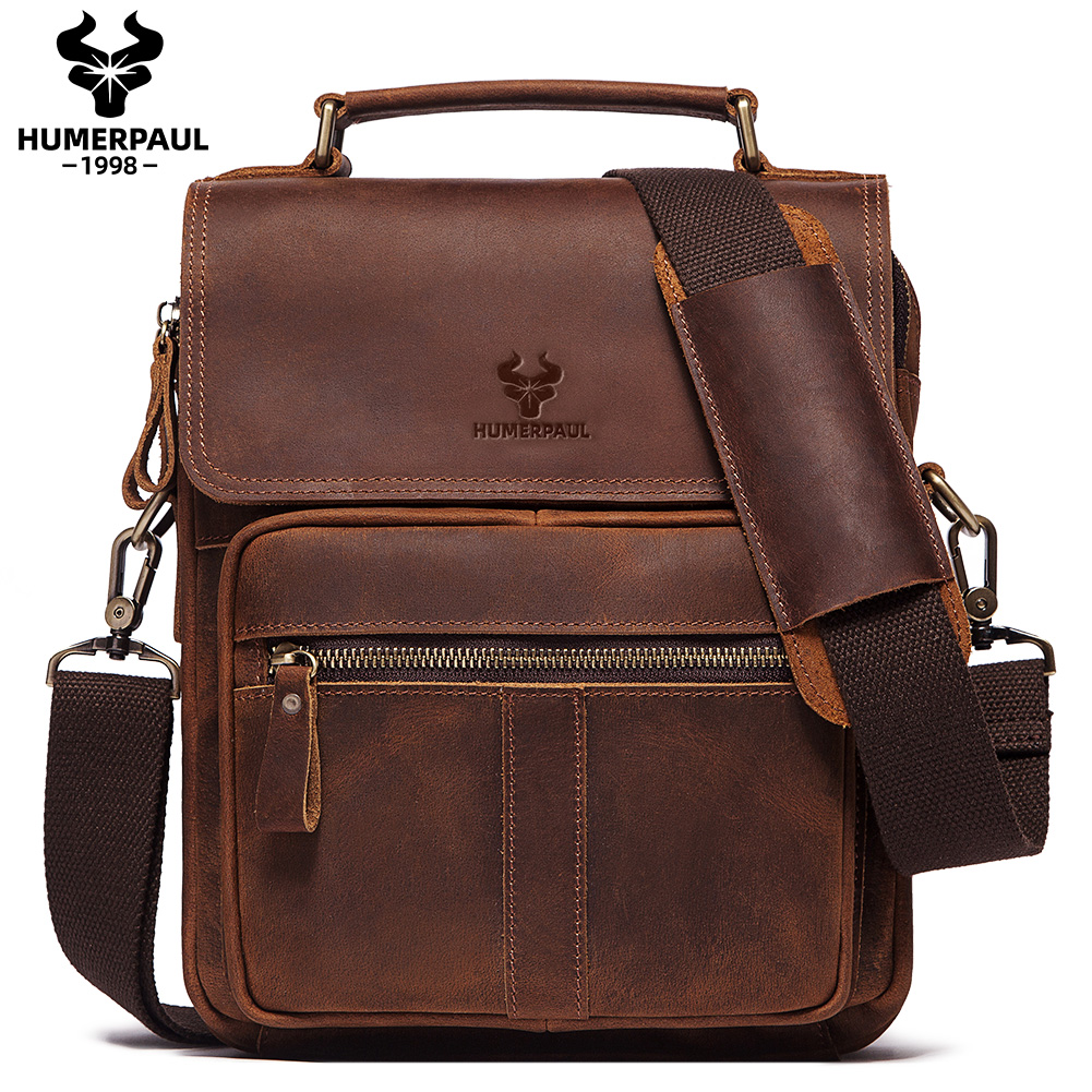 Leather Work Bag Mens - HUMERPAUL Borsa a tracolla da uomo